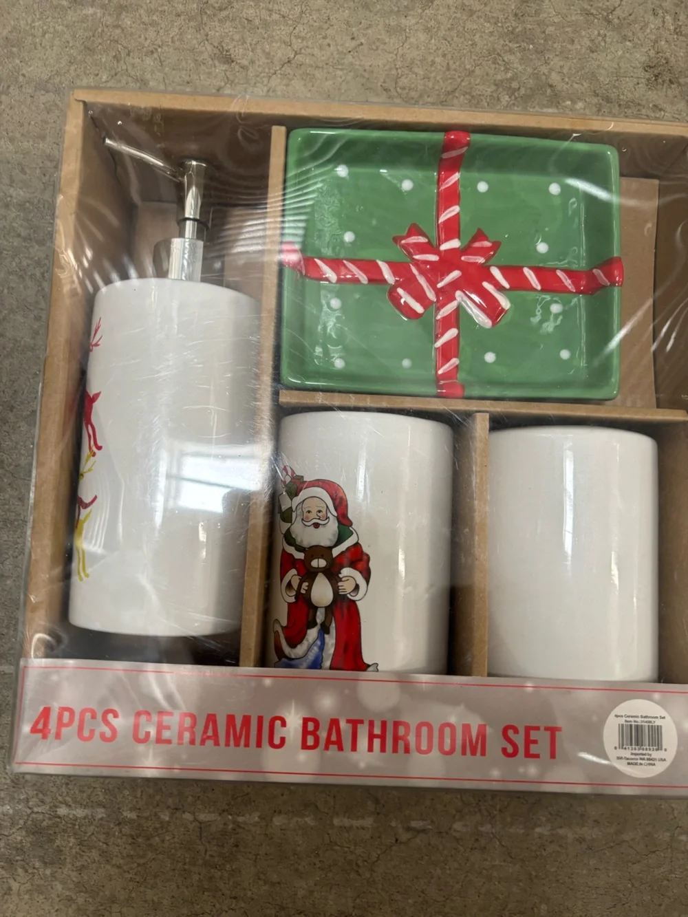 Holiday Ceramic Bathroom Accessory Set - White & Green